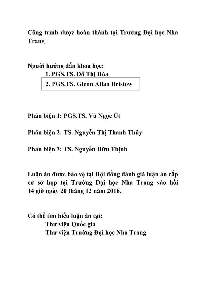 Tóm tắt Luận án Nghiên cứu thành phần loài sán lá song chủ (digenea) ký sinh ở cá chẽm (lates calcarifer bloch, 1790) nuôi tại Khánh Hòa trang 2 Tóm tắt Luận án Nghiên cứu thành phần loài sán lá song chủ (digenea) ký sinh ở cá chẽm (lates calcarifer bloch, 1790) nuôi tại Khánh Hòa trang 2