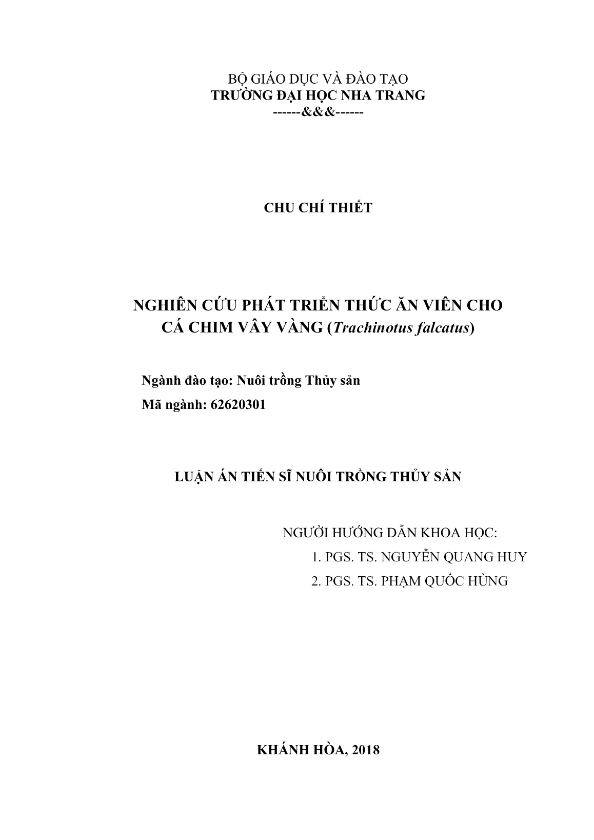 Luận án Nghiên cứu phát triển thức ăn viên cho cá chim vây vàng (Trachinotus falcatus) trang 2