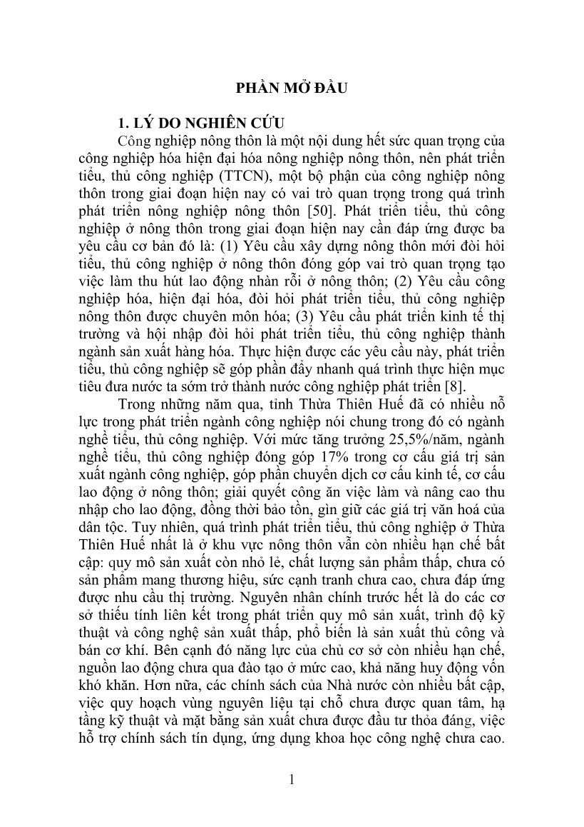 Tóm tắt Luận án Phát triển tiểu, thủ công nghiệp ở nông thôn tỉnh Thừa Thiên Huế trang 3 Tóm tắt Luận án Phát triển tiểu, thủ công nghiệp ở nông thôn tỉnh Thừa Thiên Huế trang 3