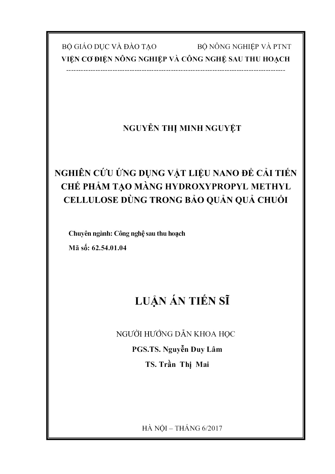 Luận án Nghiên cứu ứng dụng vật liệu nano để cải tiến chế phẩm tạo màng hydroxypropyl methyl cellulose dùng trong bảo quản quả chuối trang 2