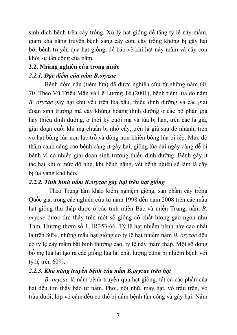 Tóm tắt Luận án Nghiên cứu xác định khả năng xâm nhiễm, gây hại của nấm B. oryzae trên hạt giống lúa tại các tỉnh phía Bắc và ven biển miền Trung Việt Nam trang 7