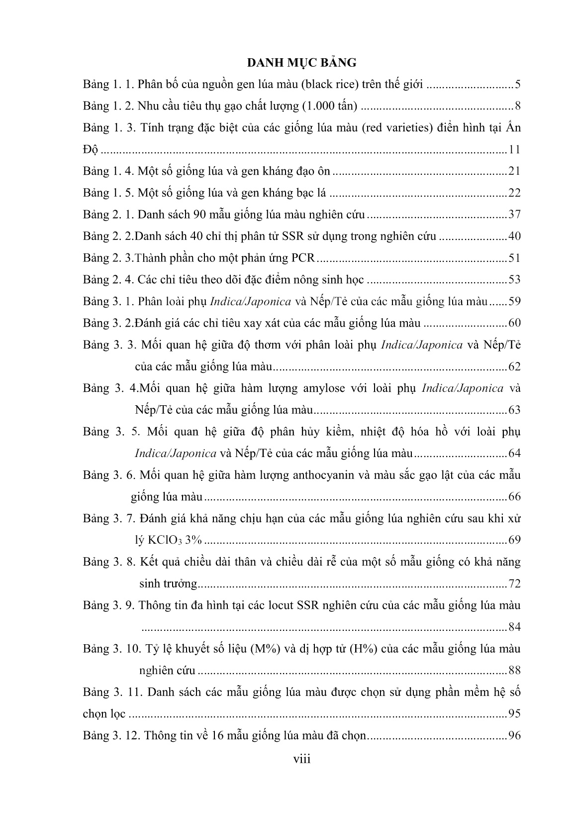 Luận án Nghiên cứu đa dạng di truyền và sử dụng một số giống lúa màu triển vọng ở Việt Nam trang 10