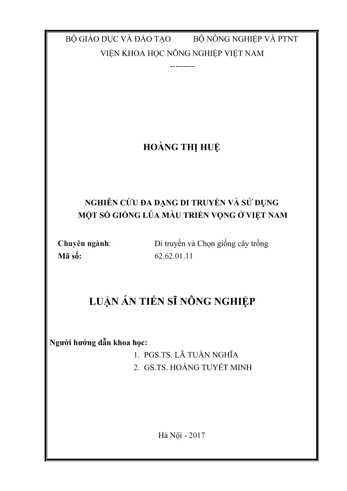 Luận án Nghiên cứu đa dạng di truyền và sử dụng một số giống lúa màu triển vọng ở Việt Nam trang 2