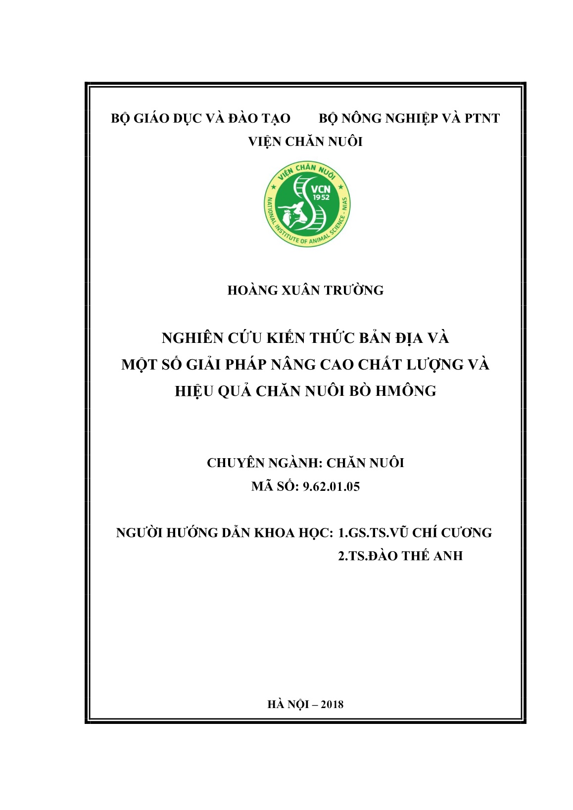 Luận án Nghiên cứu kiến thức bản địa và một số giải pháp nâng cao chất lượng và hiệu quả chăn nuôi bò Hmông trang 2