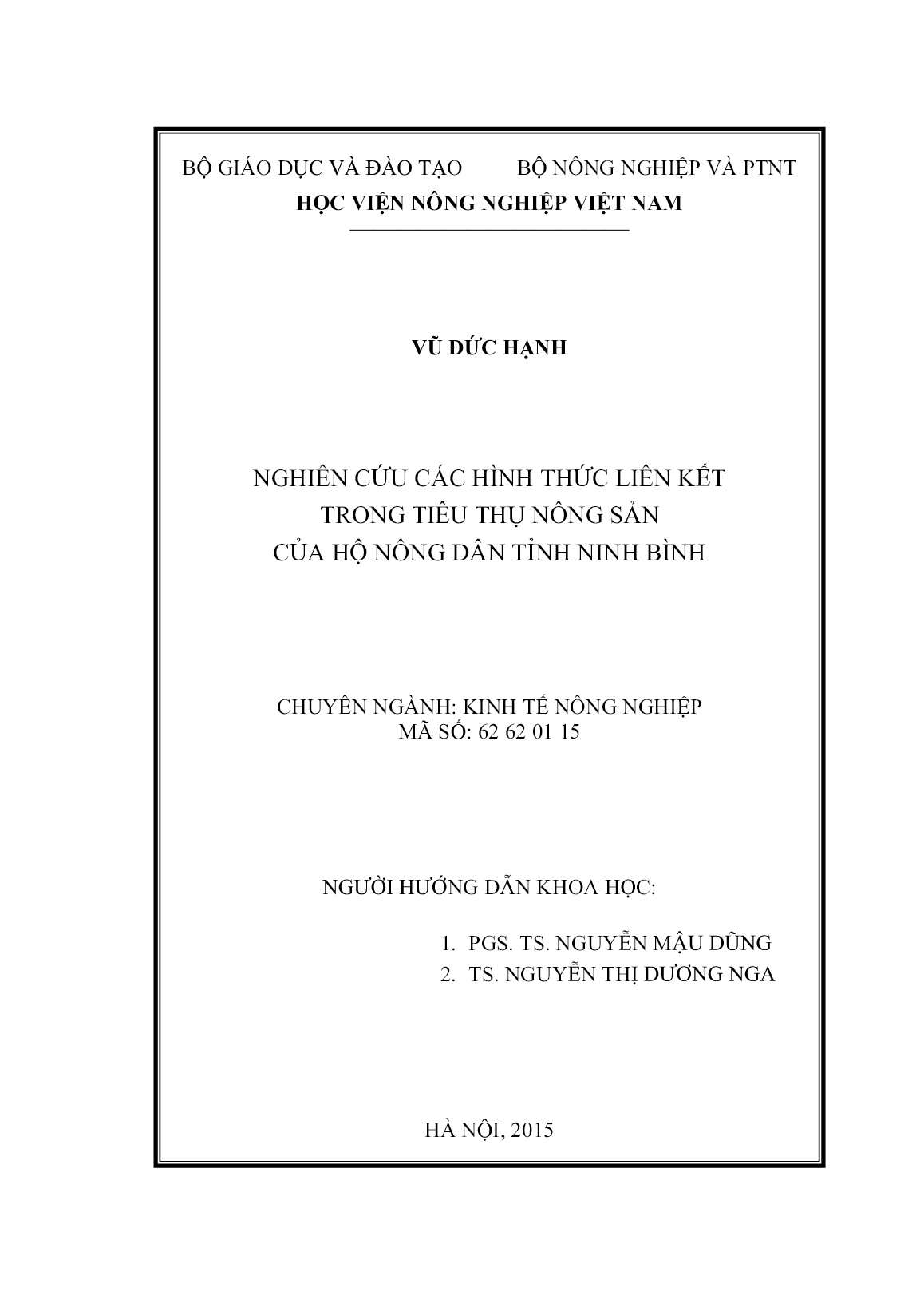 Luận án Nghiên cứu các hình thức liên kết trong tiêu thụ nông sản của hộ nông dân tỉnh Ninh Bình trang 2