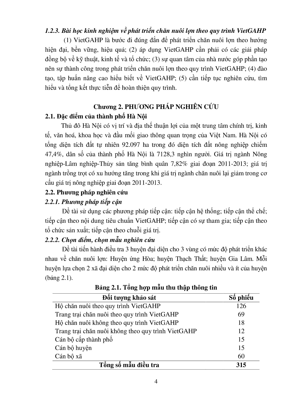 Tóm tắt Luận án Nghiên cứu phát triển chăn nuôi lợn theo quy trình VietGAHP tại Thành phố Hà Nội trang 6