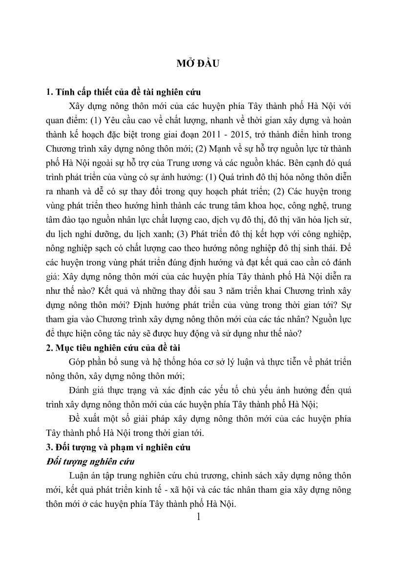 Tóm tắt Luận án Nghiên cứu xây dựng nông thôn mới các huyện phía Tây Thành phố Hà Nội trang 3 Tóm tắt Luận án Nghiên cứu xây dựng nông thôn mới các huyện phía Tây Thành phố Hà Nội trang 3