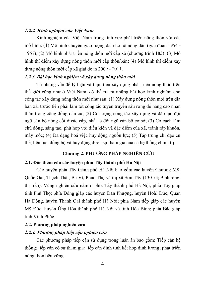 Tóm tắt Luận án Nghiên cứu xây dựng nông thôn mới các huyện phía Tây Thành phố Hà Nội trang 6 Tóm tắt Luận án Nghiên cứu xây dựng nông thôn mới các huyện phía Tây Thành phố Hà Nội trang 6