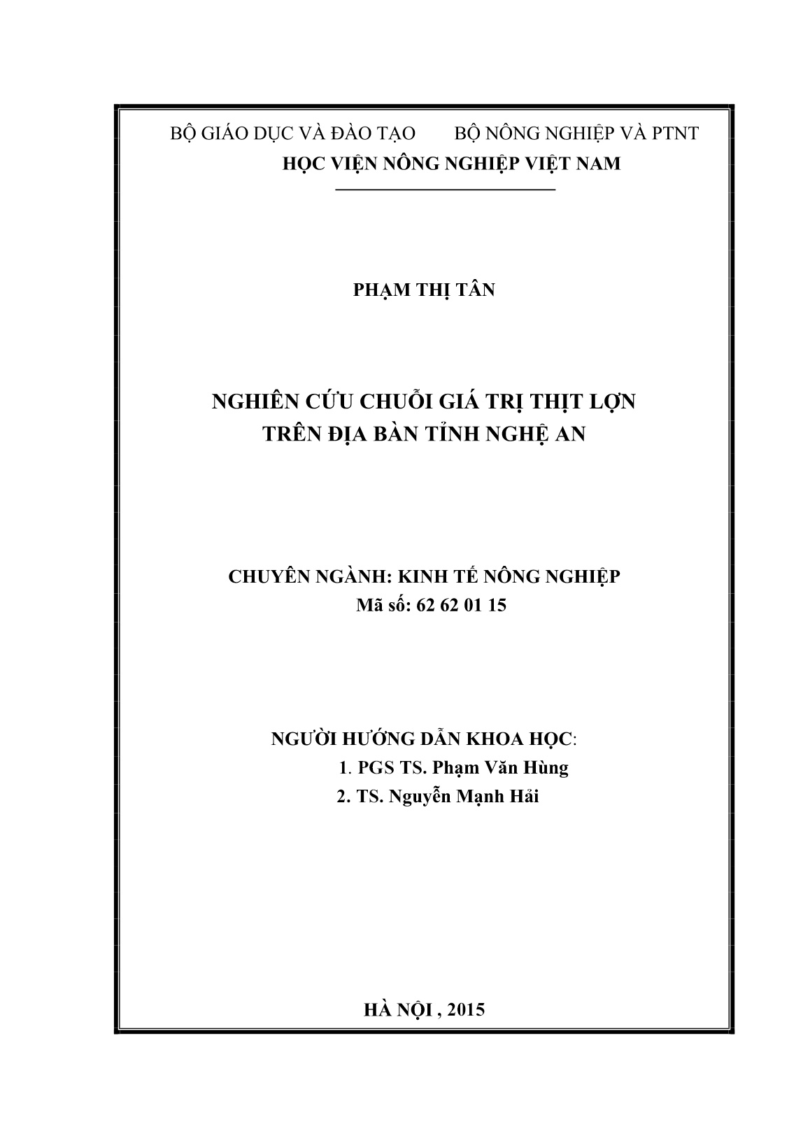 Luận án Nghiên cứu chuỗi giá trị thịt lợn trên địa bàn tỉnh Nghệ An trang 2