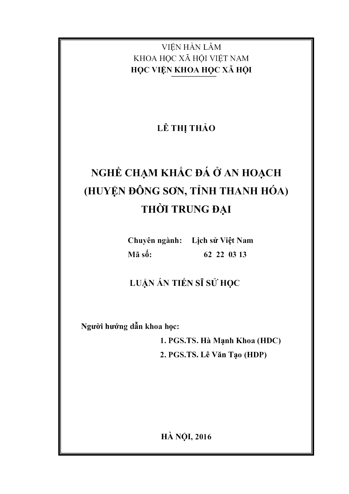 Luận án Nghề chạm khắc đá ở An Hoạch (huyện Đông Sơn, tỉnh Thanh Hóa) thời trung đại trang 1 Luận án Nghề chạm khắc đá ở An Hoạch (huyện Đông Sơn, tỉnh Thanh Hóa) thời trung đại trang 1
