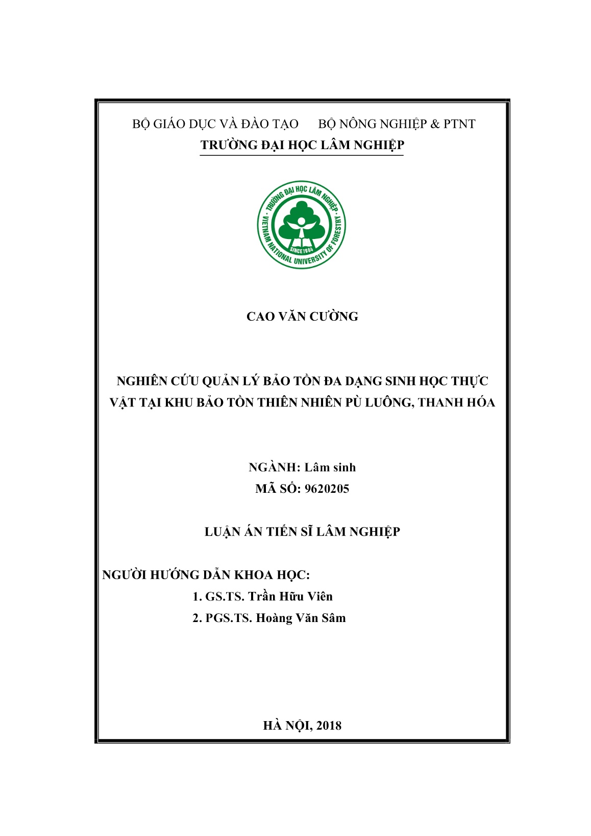 Luận án Nghiên cứu quản lý bảo tồn đa dạng sinh học thực vật tại khu bảo tồn thiên nhiên Pù Luông, Thanh Hóa trang 2