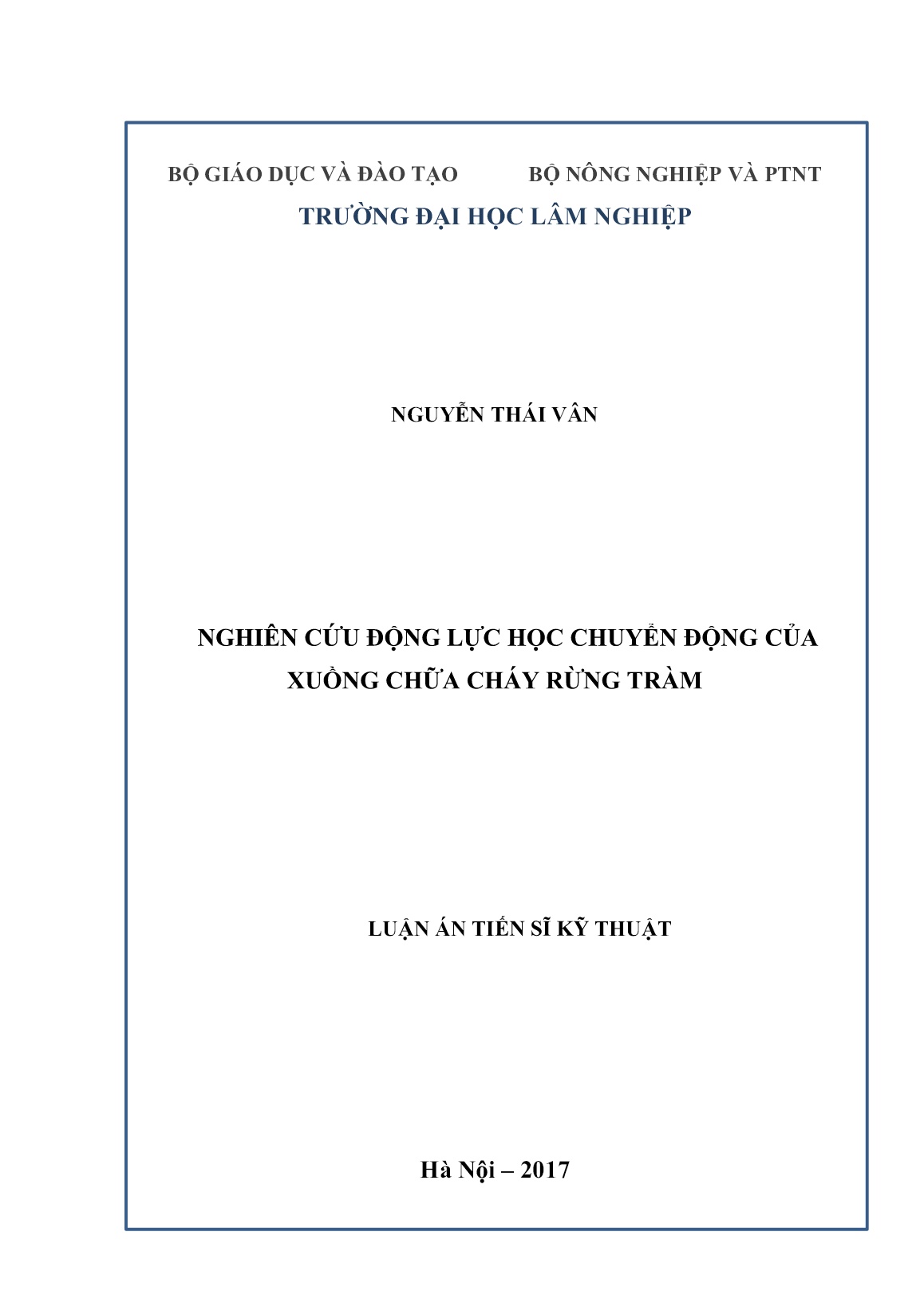 Luận án Nghiên cứu động lực học chuyển động của xuồng chữa cháy rừng tràm trang 1