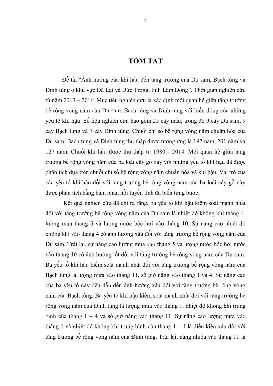 Luận án Ảnh hưởng của khí hậu đến tăng trưởng của du sam (keteleeria evelyniana masters), bạch tùng (dacrycarpus imbricatus (blume) de laub) và đỉnh tùng (cephalotaxus mannii hook. f.) ở khu vực Đà Lạt và Đức Trọng, tỉnh Lâm Đồng trang 7