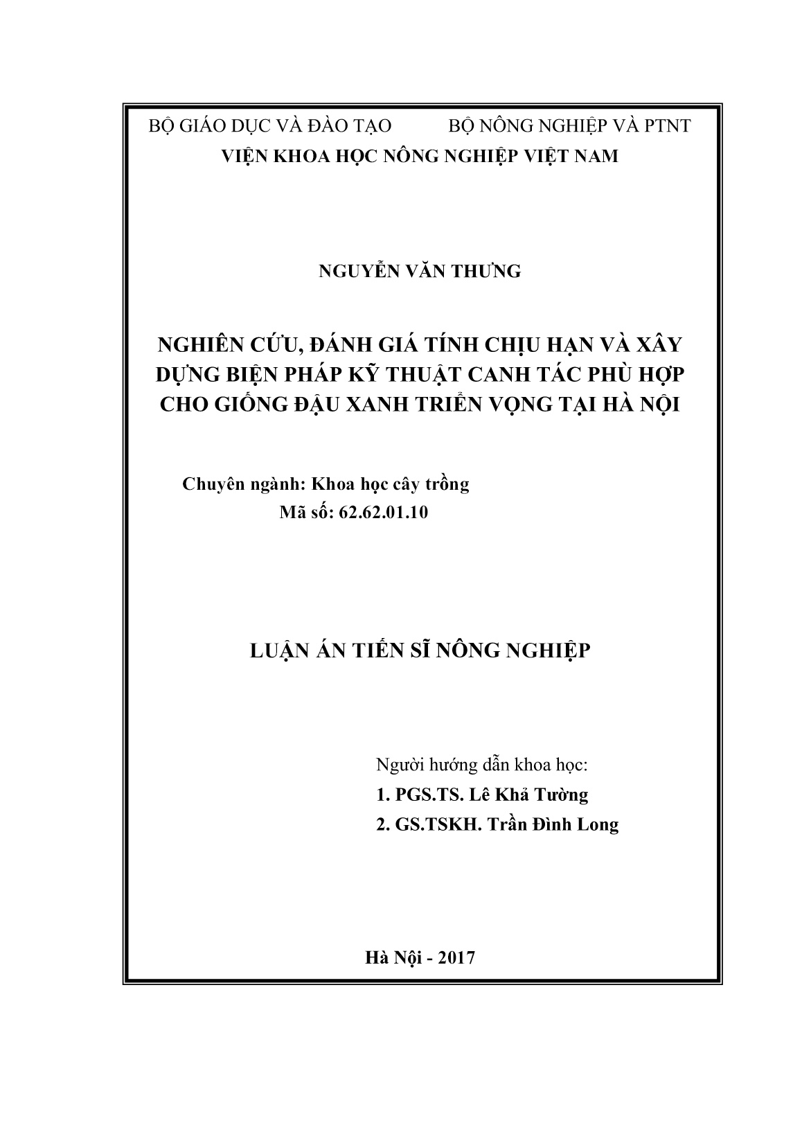 Luận án Nghiên cứu, đánh giá tính chịu hạn và xây dựng biện pháp kỹ thuật canh tác phù hợp cho giống đậu xanh triển vọng tại Hà Nội trang 2