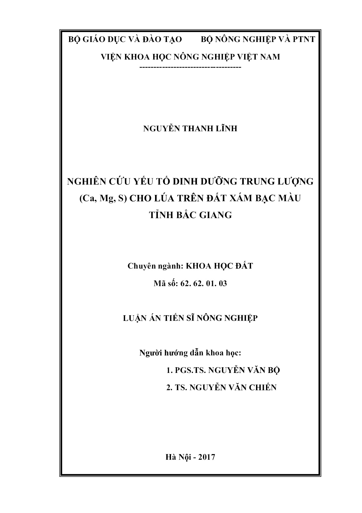 Luận án Nghiên cứu yếu tố dinh dưỡng trung lượng (Ca, Mg, S) cho lúa trên đất xám bạc màu tỉnh Bắc Giang trang 2