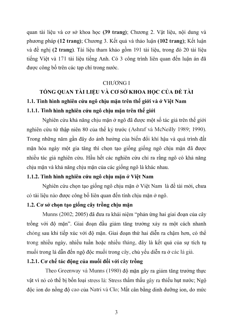 Tóm tắt Luận án Nghiên cứu xác định nguồn vật liệu chịu mặn phục vụ công tác chọn tạo giống ngô cho vùng duyên hải Nam Trung Bộ và đồng bằng sông Cửu Long trang 5