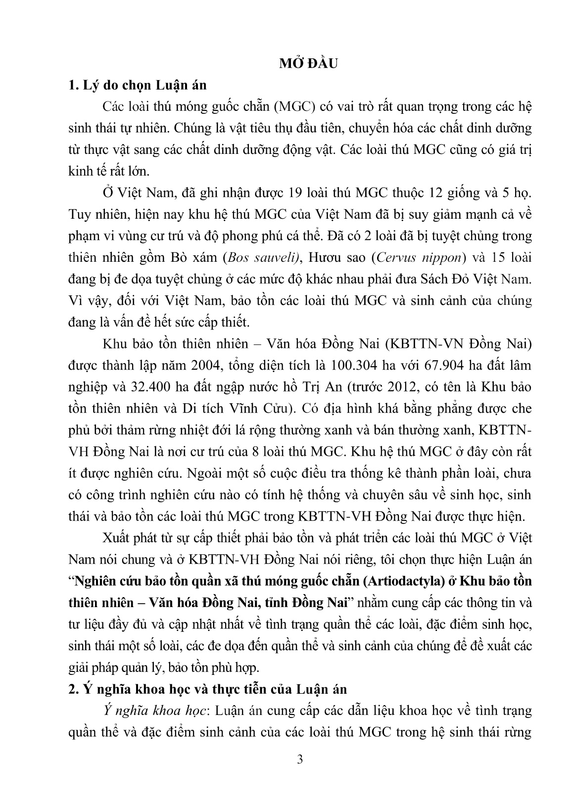Tóm tắt Luận án Nghiên cứu bảo tồn quần xã thú móng guốc chẵn (Artiodactyla) ở khu bảo tồn thiên nhiên văn hóa Đồng Nai, tỉnh Đồng Nai trang 3 Tóm tắt Luận án Nghiên cứu bảo tồn quần xã thú móng guốc chẵn (Artiodactyla) ở khu bảo tồn thiên nhiên văn hóa Đồng Nai, tỉnh Đồng Nai trang 3