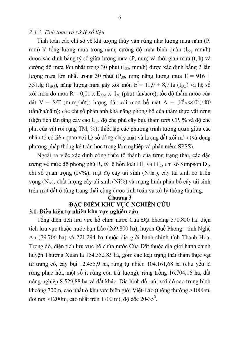 Tóm tắt Luận án Cơ sở khoa học của các giải pháp lâm sinh áp dụng cho rừng phòng hộ đầu nguồn hồ chứa nước cửa đặt huyện Thường Xuân - Tỉnh Thanh Hóa trang 8