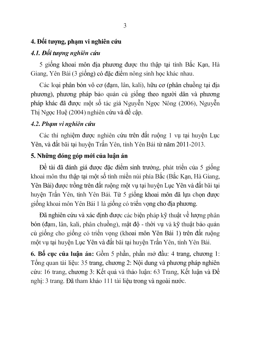 Tóm tắt Luận án Nghiên cứu khả năng sinh trưởng, phát triển của một số giống khoai môn và biện pháp kỹ thuật cho giống có triển vọng tại tỉnh Yên Bái trang 5