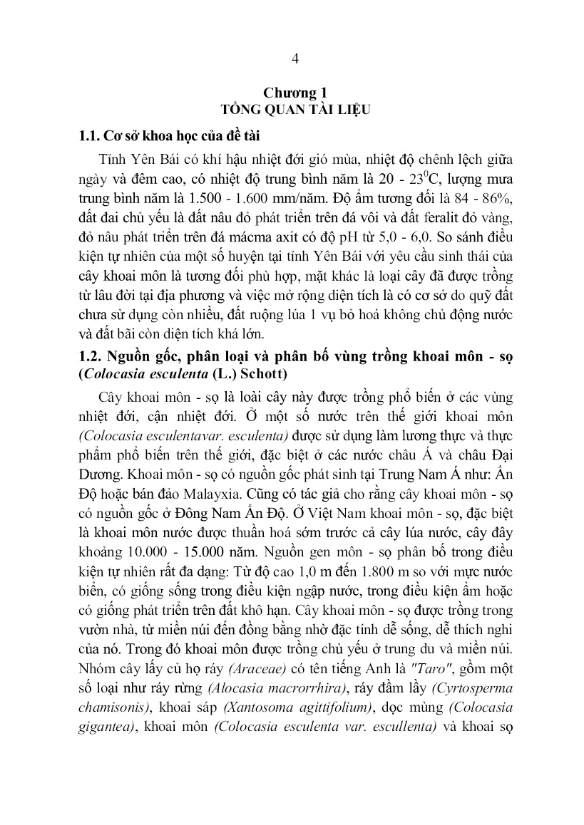 Tóm tắt Luận án Nghiên cứu khả năng sinh trưởng, phát triển của một số giống khoai môn và biện pháp kỹ thuật cho giống có triển vọng tại tỉnh Yên Bái trang 6