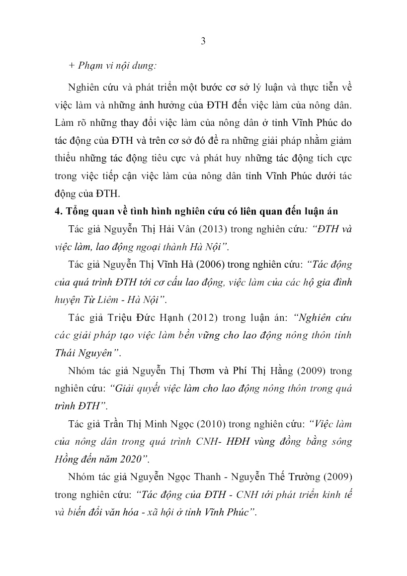 Tóm tắt Luận án Ảnh hưởng của đô thị hóa đến việc làm của nông dân tỉnh Vĩnh Phúc trang 6