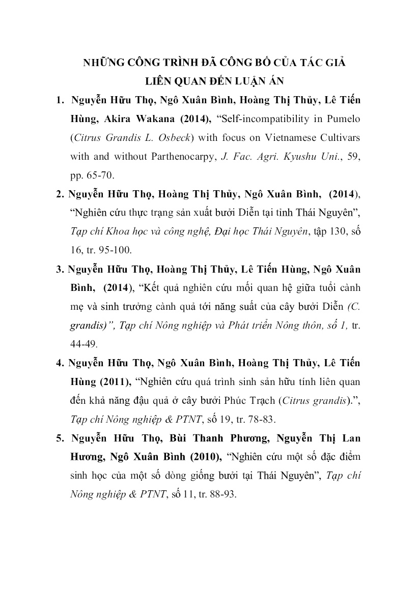 Tóm tắt Luận án Nghiên cứu đặc điểm nông sinh học và một số biện pháp kỹ thuật đối với giống bưởi diễn (citrus grandis) tại tỉnh Thái Nguyên trang 3 Tóm tắt Luận án Nghiên cứu đặc điểm nông sinh học và một số biện pháp kỹ thuật đối với giống bưởi diễn (citrus grandis) tại tỉnh Thái Nguyên trang 3