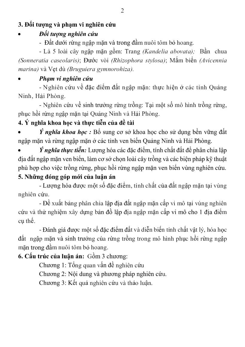 Tóm tắt Luận án Nghiên cứu đặc điểm đất ngập mặn vùng ven biển Quảng Ninh và Hải Phòng làm cơ sở đề xuất các giải pháp khôi phục hệ sinh thái rừng ngập mặn trang 4 Tóm tắt Luận án Nghiên cứu đặc điểm đất ngập mặn vùng ven biển Quảng Ninh và Hải Phòng làm cơ sở đề xuất các giải pháp khôi phục hệ sinh thái rừng ngập mặn trang 4