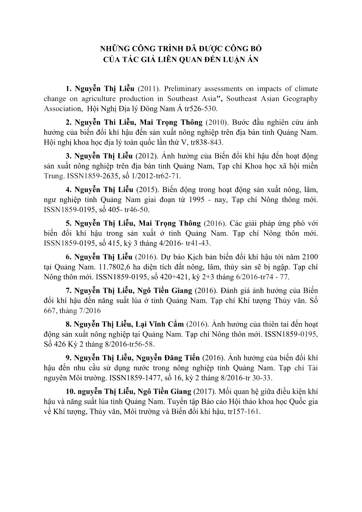 Tóm tắt Luận án Nghiên cứu, đánh giá tác động của biến đổi khí hậu đến sản xuất nông nghiệp ở tỉnh Quảng Nam trang 3