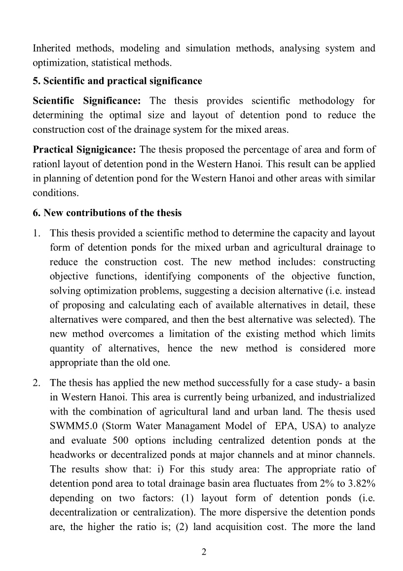 Tóm tắt Luận án The research on determining optimal size and layout of detetion pond for the mixed urban and agricultural basins trang 4 Tóm tắt Luận án The research on determining optimal size and layout of detetion pond for the mixed urban and agricultural basins trang 4