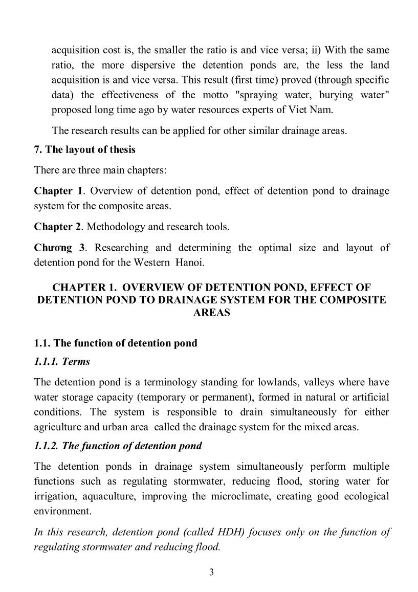 Tóm tắt Luận án The research on determining optimal size and layout of detetion pond for the mixed urban and agricultural basins trang 5 Tóm tắt Luận án The research on determining optimal size and layout of detetion pond for the mixed urban and agricultural basins trang 5