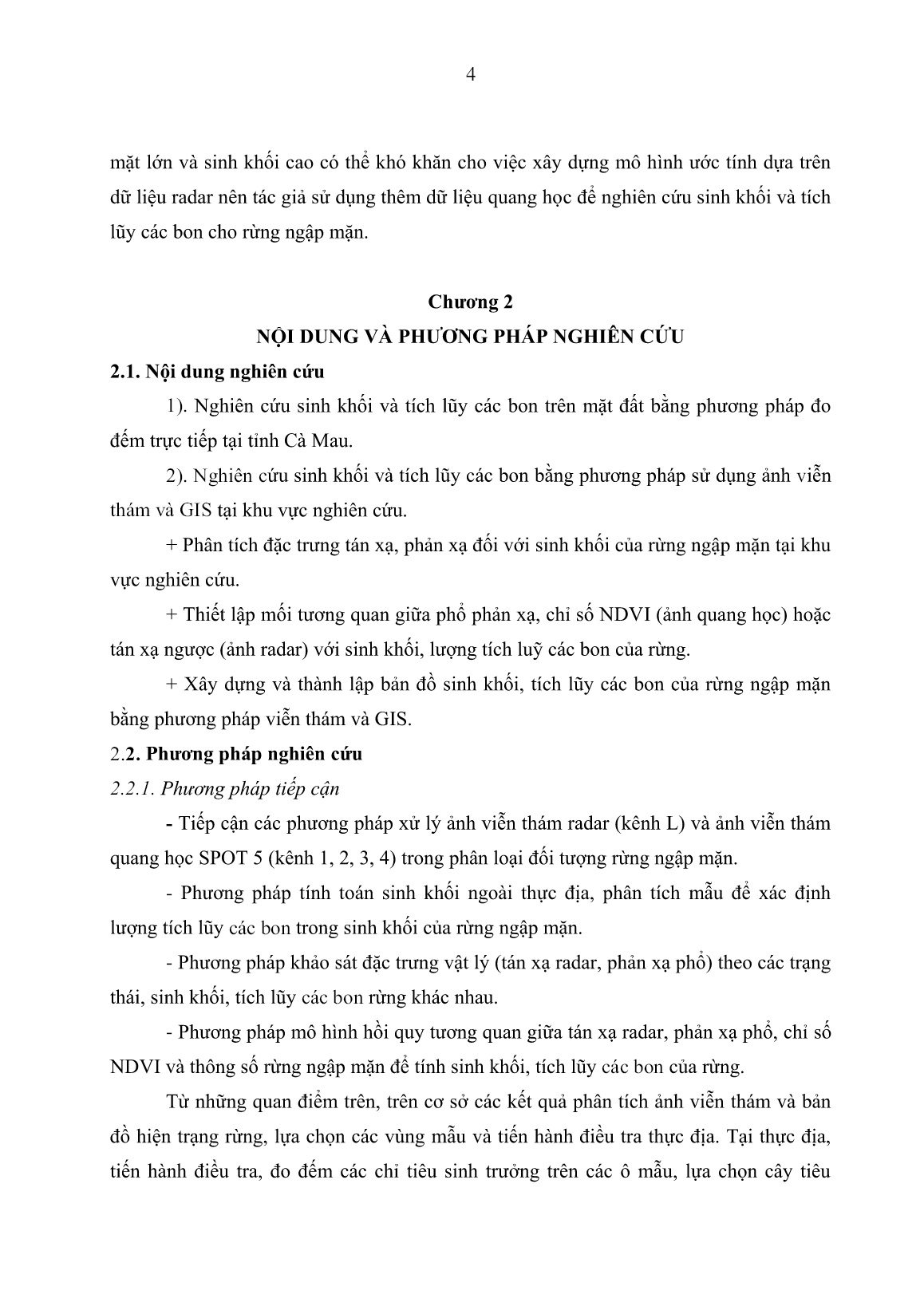 Tóm tắt Luận án Nghiên cứu mô hình ước tính sinh khối, trữ lượng các bon rừng ngập mặn trên cơ sở ứng dụng viễn thám và GIS tại tỉnh Cà Mau trang 6