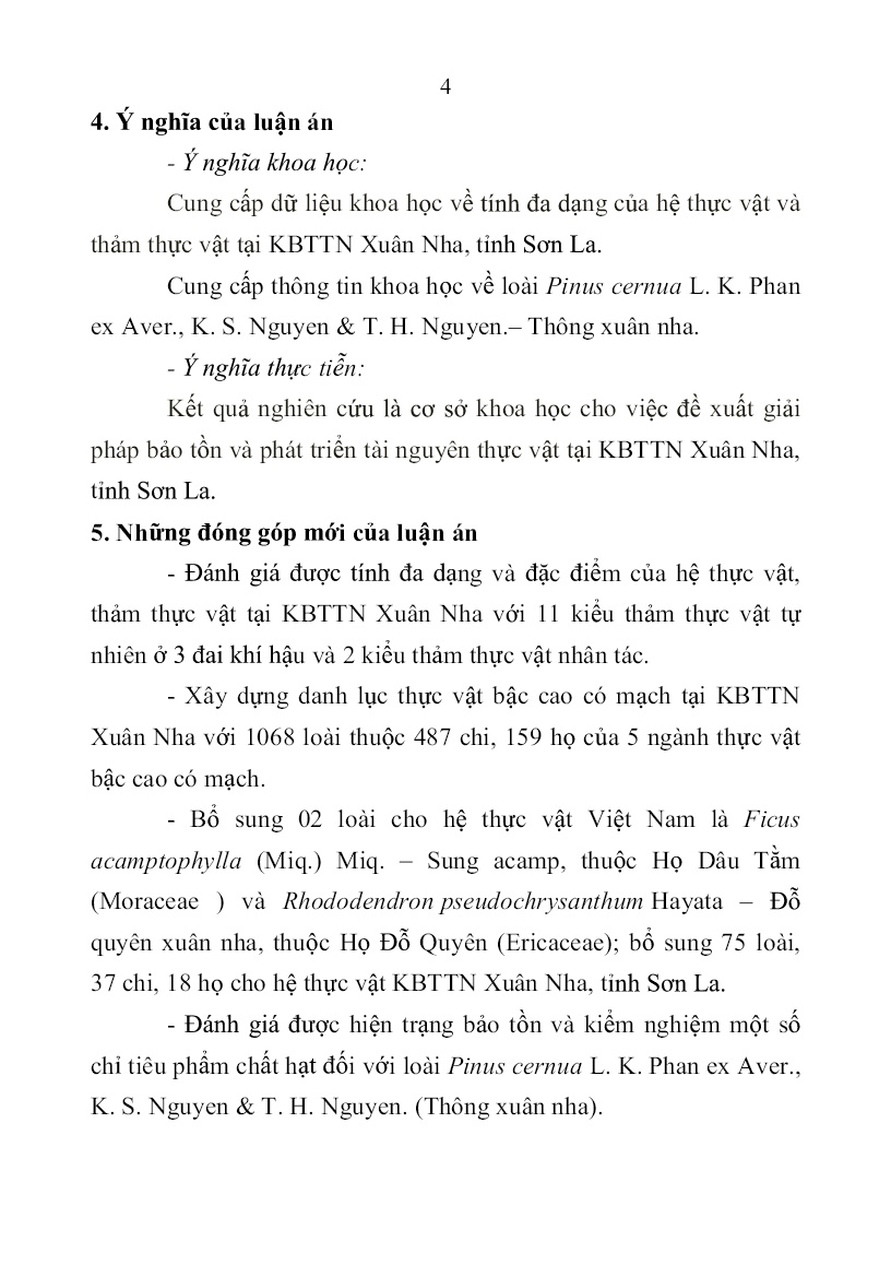 Tóm tắt Luận án Nghiên cứu tính đa dạng thực vật tại khu bảo tồn thiên nhiên Xuân Nha, tỉnh Sơn La trang 6