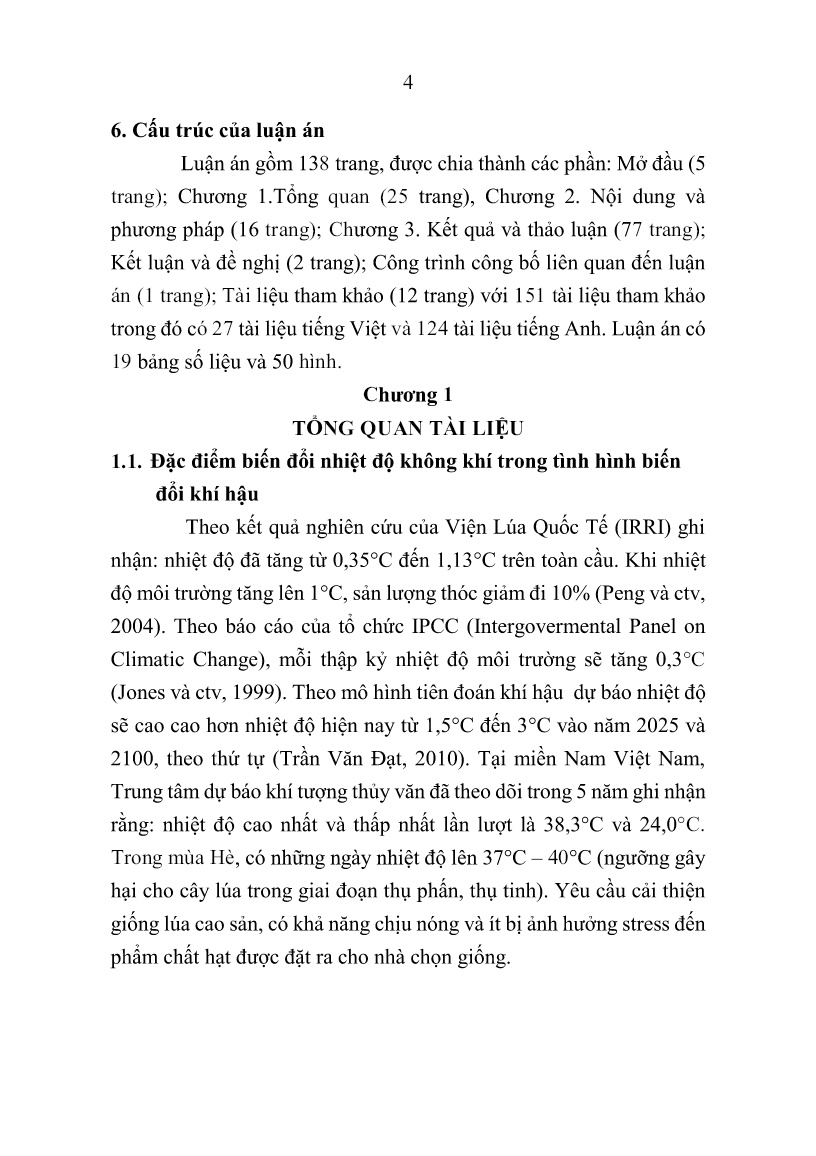 Tóm tắt Luận án Nghiên cứu chọn tạo giống lúa (Oryza sativa L.) chịu nóng bằng chỉ thị phân tử cho đồng bằng sông Cửu Long trang 6