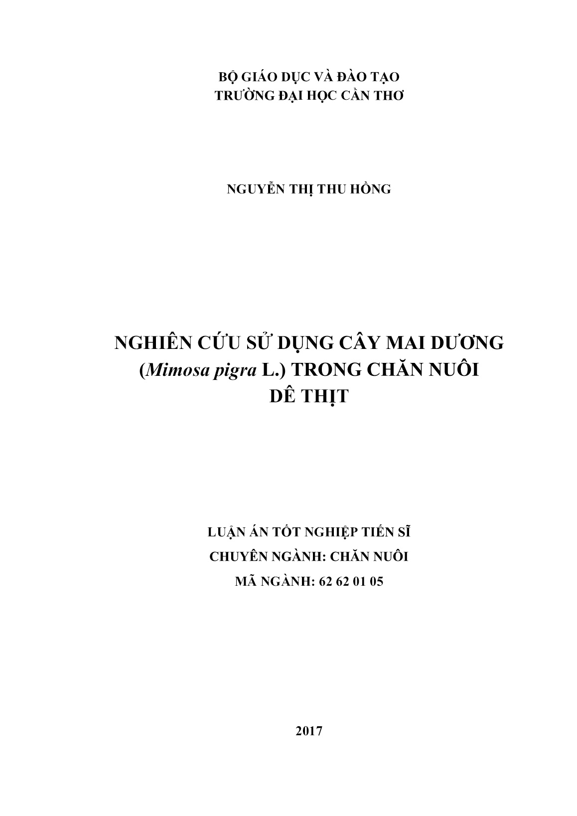 Luận án Nghiên cứu sử dụng cây mai dương (Mimosa pigra L.) trong chăn nuôi dê thịt trang 1