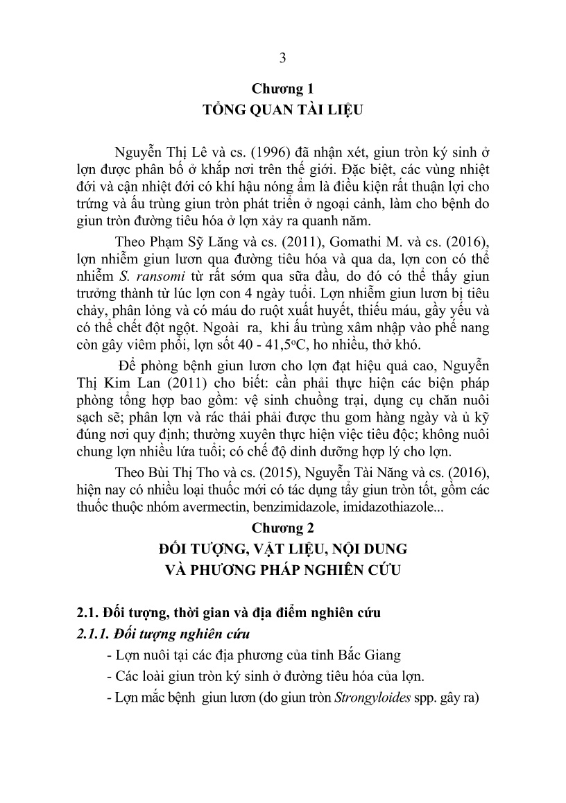 Tóm tắt Luận án Nghiên cứu nhiễm giun tròn đường tiêu hóa, bệnh giun lươn (strongyloidosis) trên lợn tại tỉnh Bắc Giang và biện pháp phòng trị trang 6