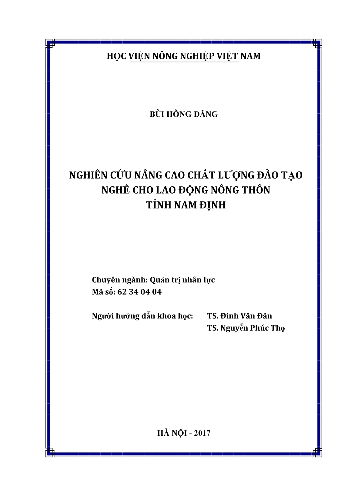 Luận án Nghiên cứu nâng cao chất lượng đào tạo nghề cho lao động nông thôn tỉnh Nam Định trang 2