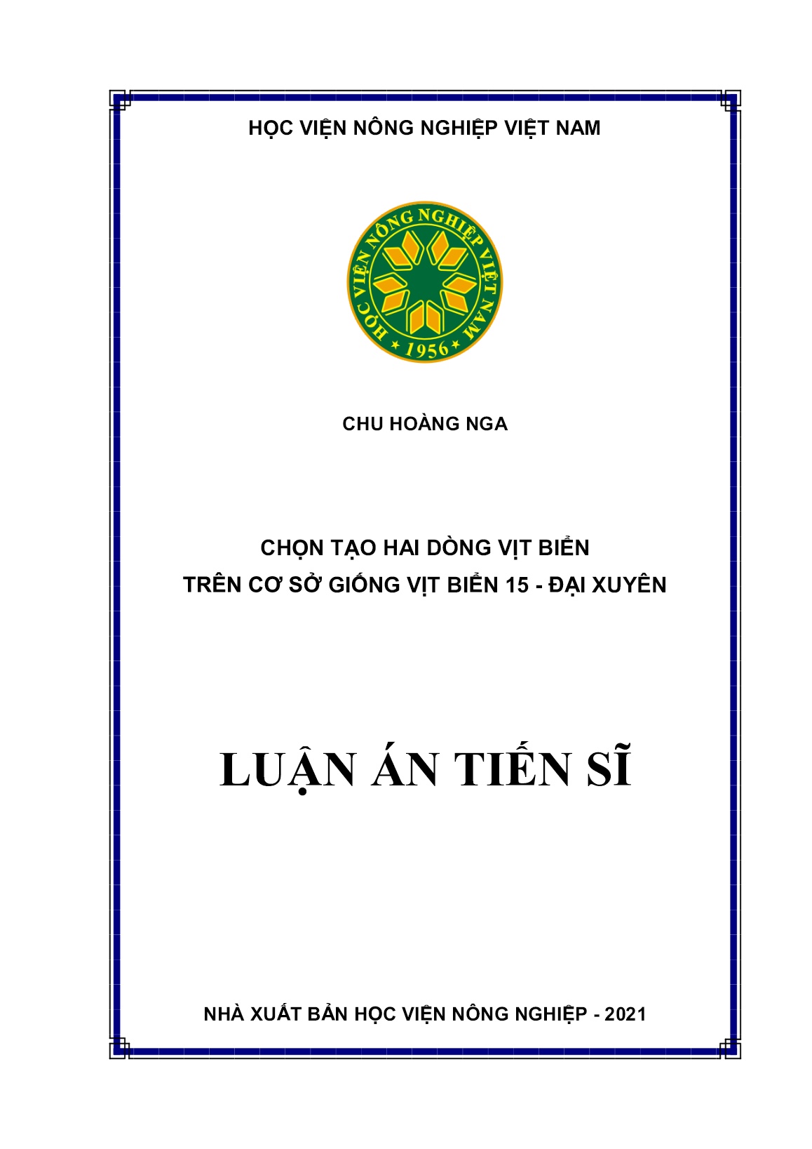Luận án Chọn tạo hai dòng vịt biển trên cơ sở giống vịt biển 15 - Đại Xuyên trang 1 Luận án Chọn tạo hai dòng vịt biển trên cơ sở giống vịt biển 15 - Đại Xuyên trang 1