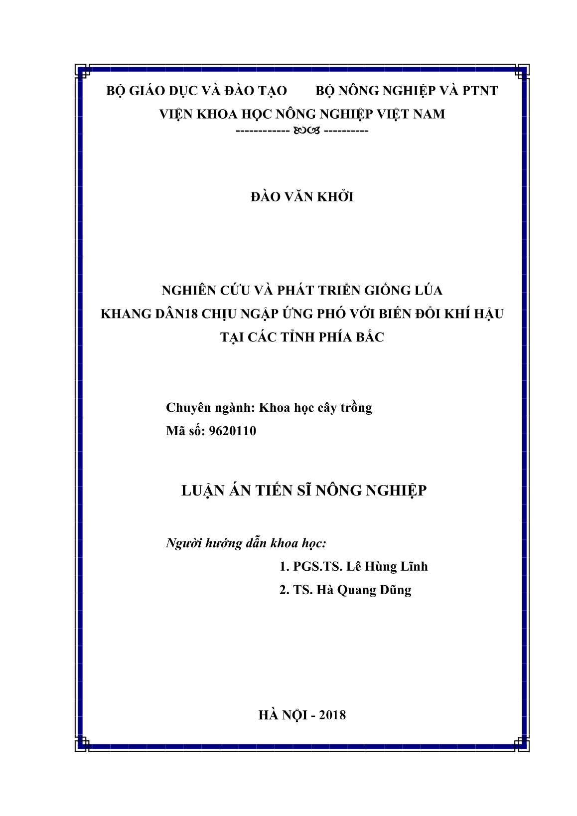 Luận án Nghiên cứu và phát triển giống lúa Khang Dân 18 chịu ngập ứng phó với biến đổi khí hậu tại các tỉnh phía Bắc trang 2 Luận án Nghiên cứu và phát triển giống lúa Khang Dân 18 chịu ngập ứng phó với biến đổi khí hậu tại các tỉnh phía Bắc trang 2