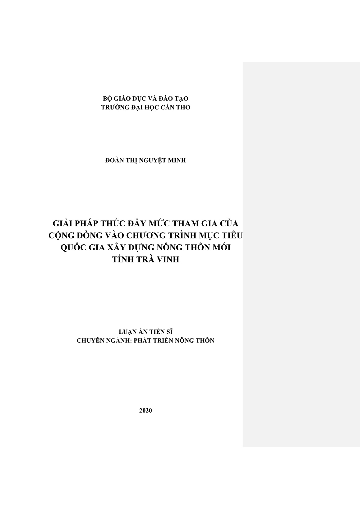 Luận án Giải pháp thúc đẩy mức tham gia của cộng đồng vào chương trình mục tiêu quốc gia xây dựng nông thôn mới tỉnh Trà Vinh trang 1 Luận án Giải pháp thúc đẩy mức tham gia của cộng đồng vào chương trình mục tiêu quốc gia xây dựng nông thôn mới tỉnh Trà Vinh trang 1