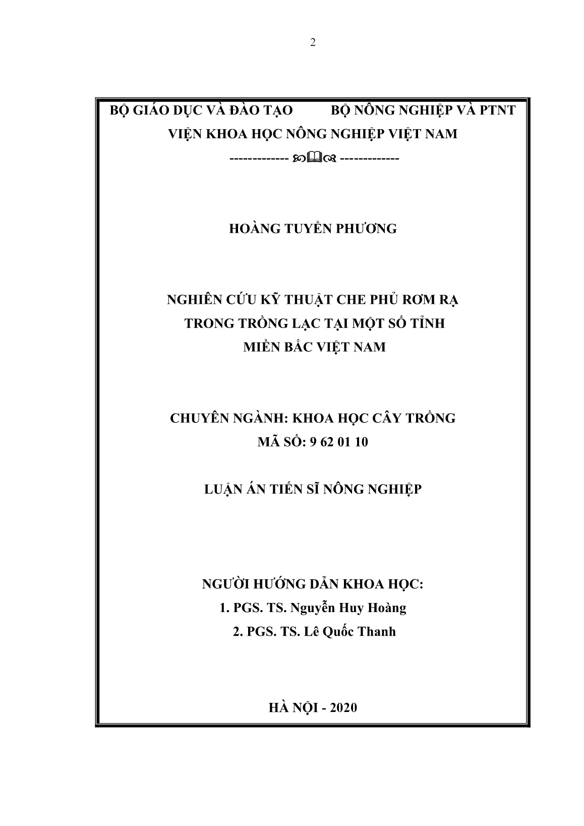 Luận án Nghiên cứu kỹ thuật che phủ rơm rạ trong trồng lạc tại một số tỉnh miền Bắc Việt Nam trang 2 Luận án Nghiên cứu kỹ thuật che phủ rơm rạ trong trồng lạc tại một số tỉnh miền Bắc Việt Nam trang 2