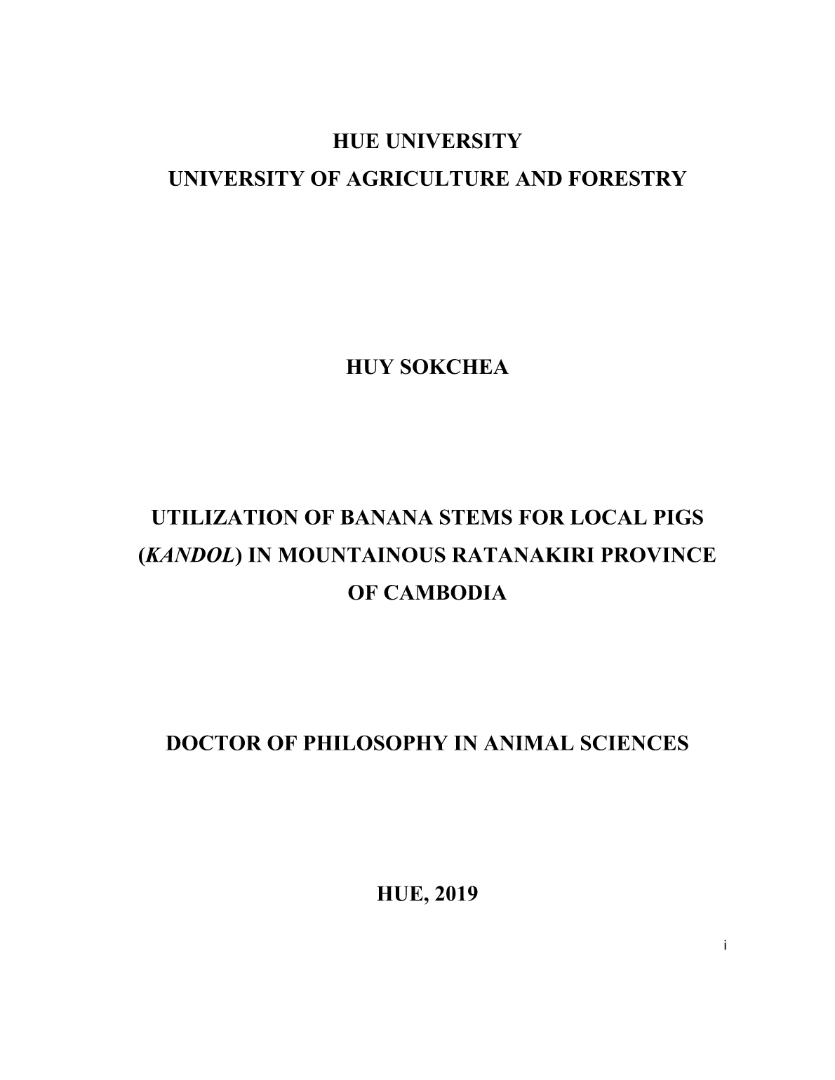 Luận án Utilization of banana stems for local pigs (kandol) in mountainous Ratanakiri province of Cambodia trang 1