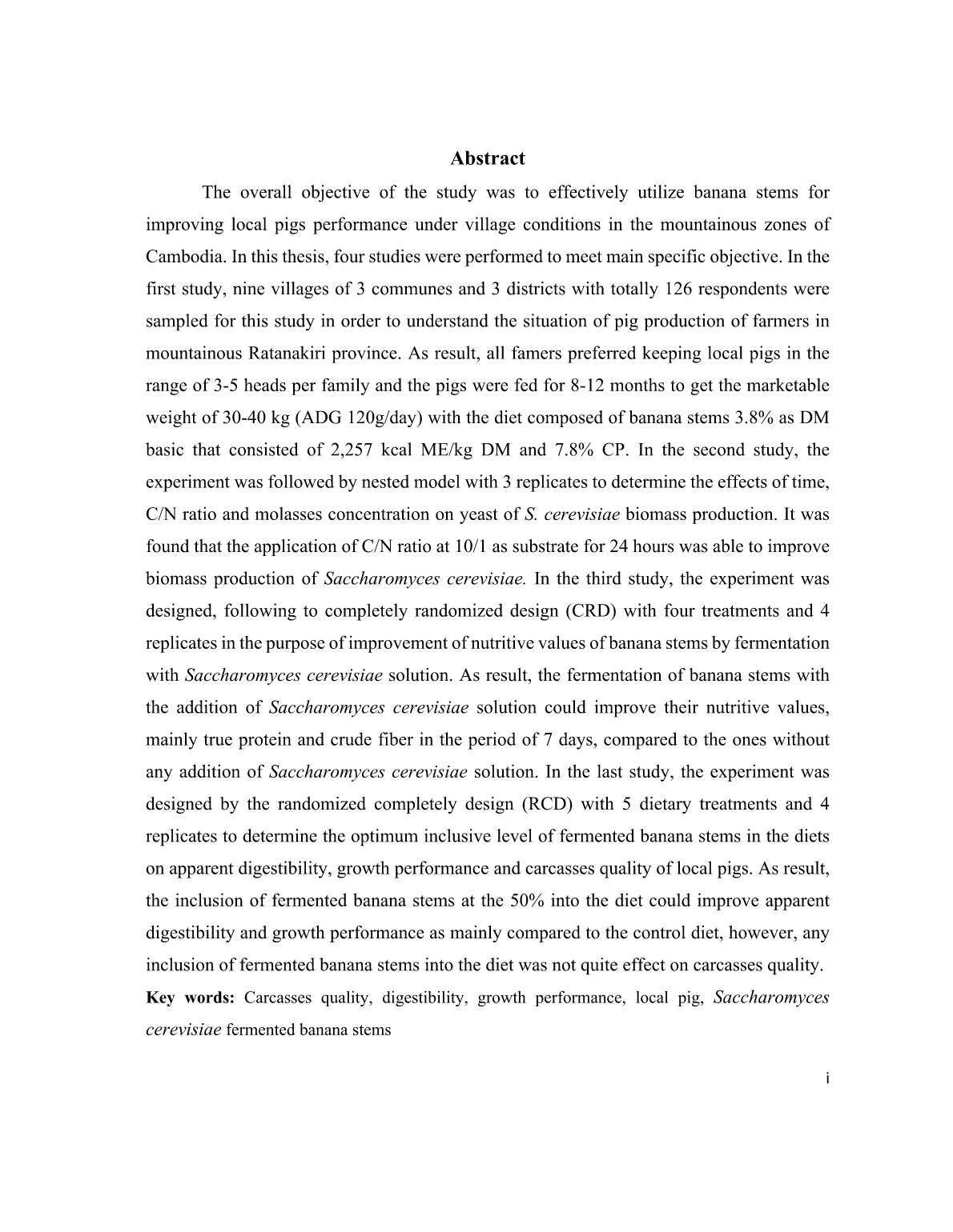 Luận án Utilization of banana stems for local pigs (kandol) in mountainous Ratanakiri province of Cambodia trang 5