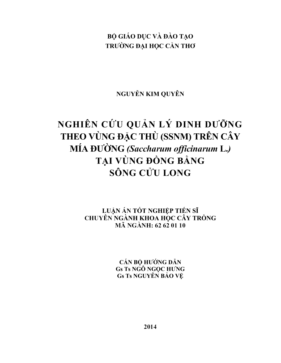 Luận án Nghiên cứu quản lý dinh dưỡng theo vùng đặc thù (SSNM) trên cây mía đường (Saccharum officinarum L.) tại vùng đồng bằng sông Cửu Long trang 2