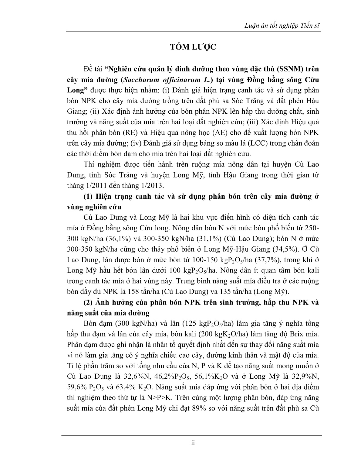 Luận án Nghiên cứu quản lý dinh dưỡng theo vùng đặc thù (SSNM) trên cây mía đường (Saccharum officinarum L.) tại vùng đồng bằng sông Cửu Long trang 4
