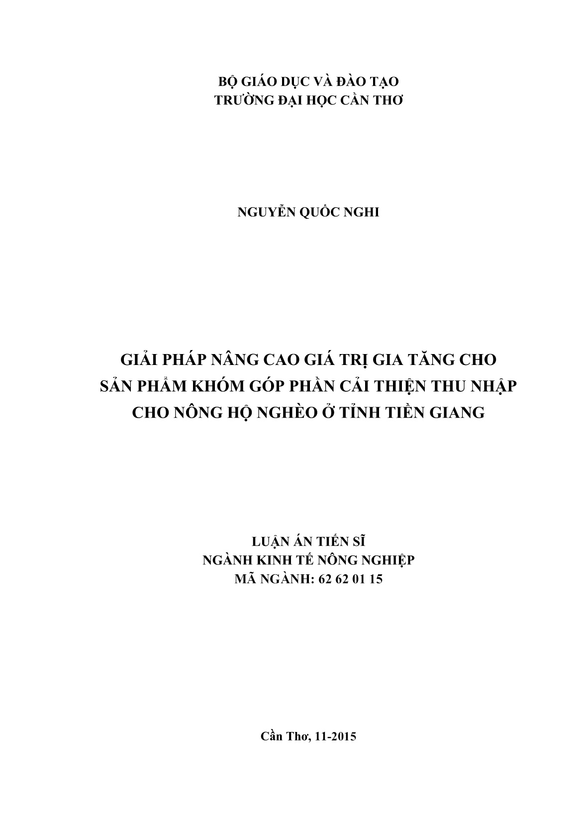 Luận án Giải pháp nâng cao giá trị gia tăng cho sản phẩm khóm góp phần cải thiện thu nhập cho nông hộ nghèo ở tỉnh Tiền Giang trang 1