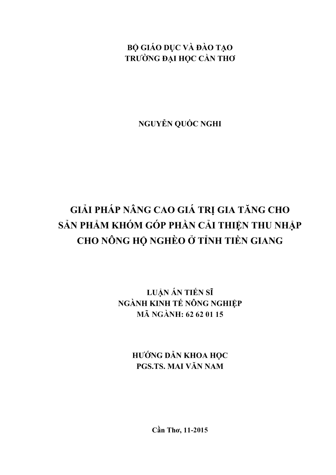 Luận án Giải pháp nâng cao giá trị gia tăng cho sản phẩm khóm góp phần cải thiện thu nhập cho nông hộ nghèo ở tỉnh Tiền Giang trang 2