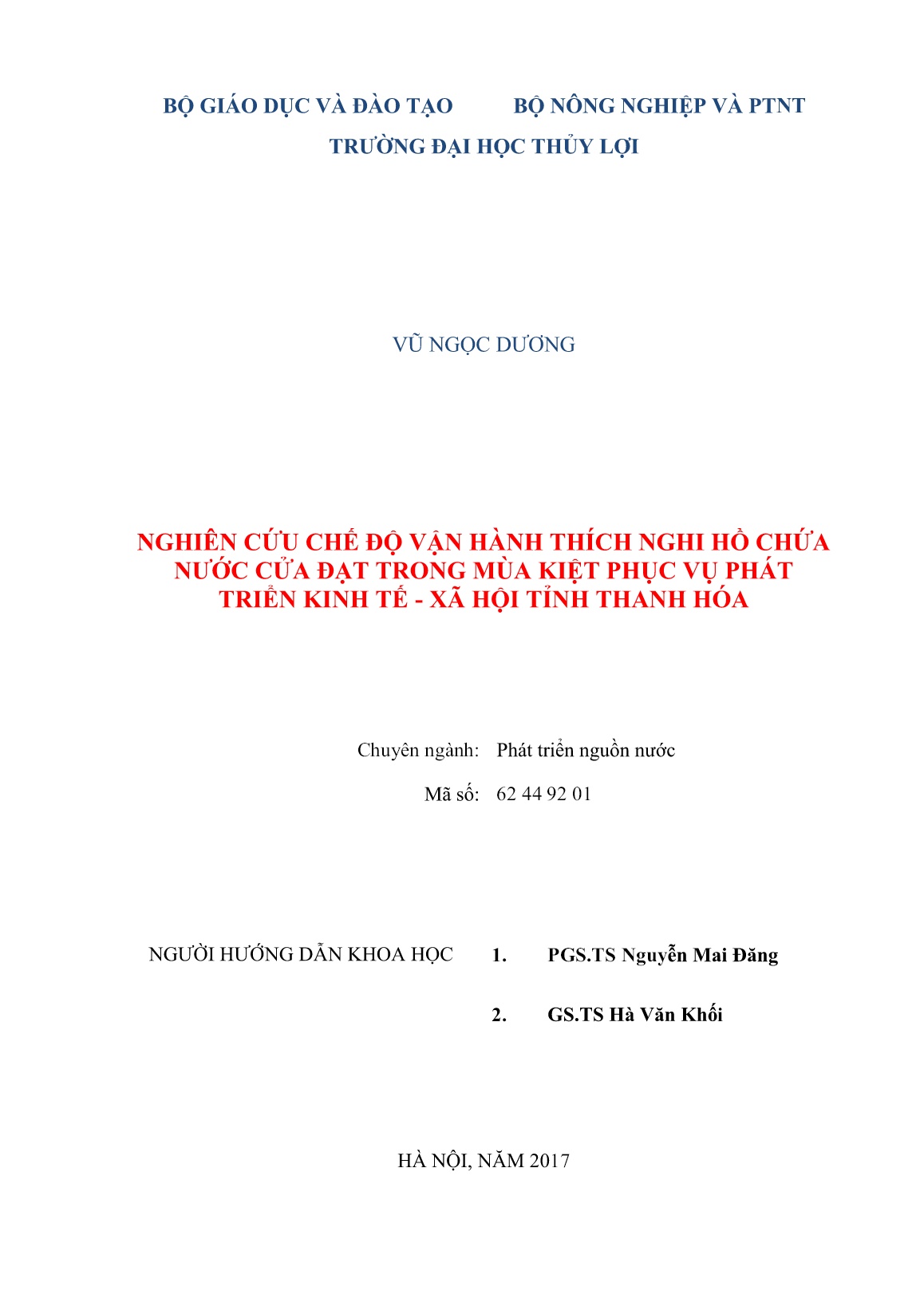 Luận án Nghiên cứu chế độ vận hành thích nghi hồ chứa nước cửa đạt trong mùa kiệt phục vụ phát triển kinh tế - xã hội tỉnh Thanh Hóa trang 2