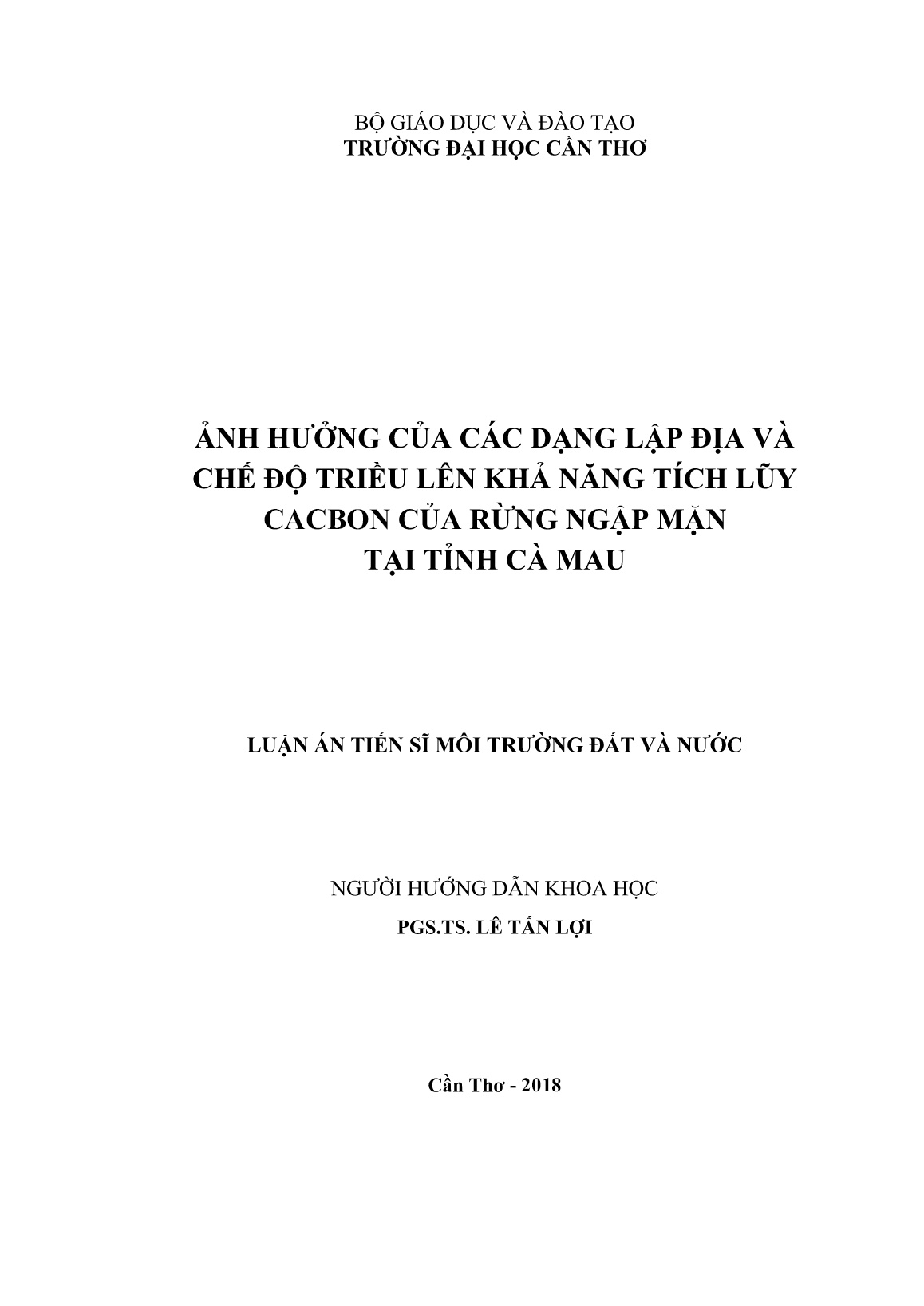 Luận án Ảnh hưởng của các dạng lập địa và chế độ triều lên khả năng tích lũy cacbon của rừng ngập mặn tại tỉnh Cà Mau trang 2