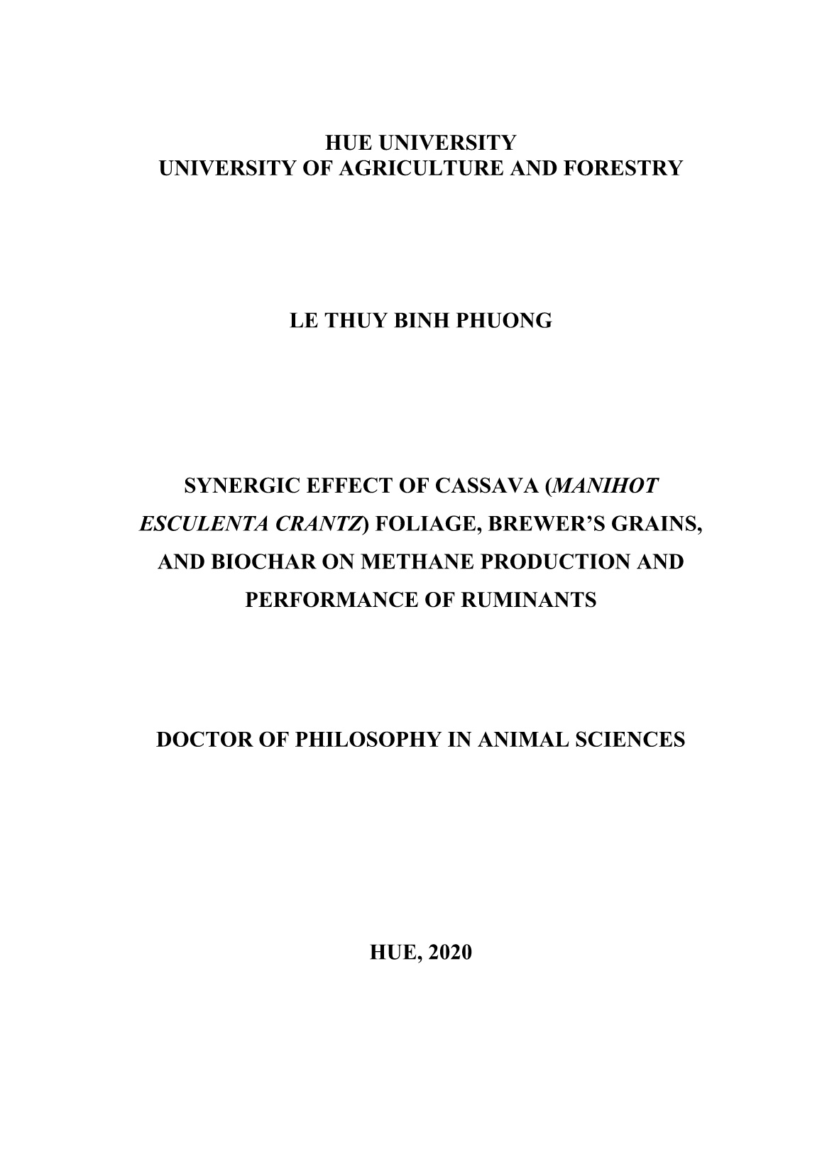 Luận án Synergic effect of cassava (manihot esculenta crantz) foliage, brewer’s grains, and biochar on methane production and performance of ruminants trang 1