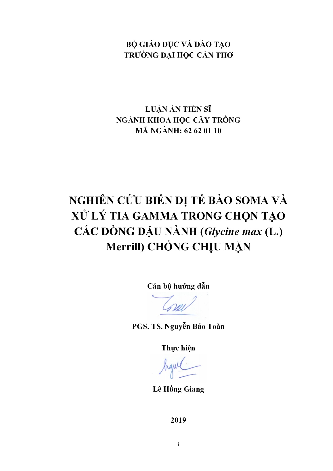 Luận án Nghiên cứu biến dị tế bào soma và xử lý tia gamma trong chọn tạo các dòng đậu nành (Glycine max (L.) Merrill) chống chịu mặn trang 1